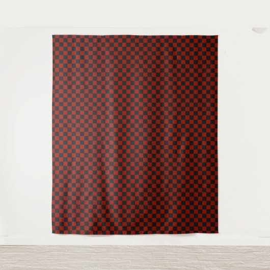 Black and Deep red checkerboard pattern Wandkleed (Voorkant)