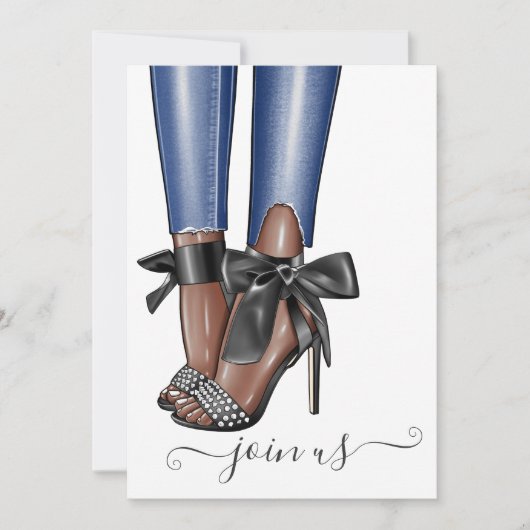 Black and Denim Fashionista Bachelorette Kaart (Voorkant)