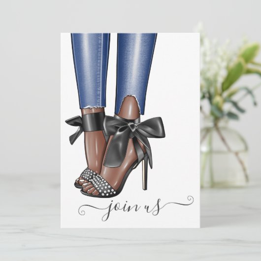 Black and Denim Fashionista Bachelorette Kaart (Staand voorkant)