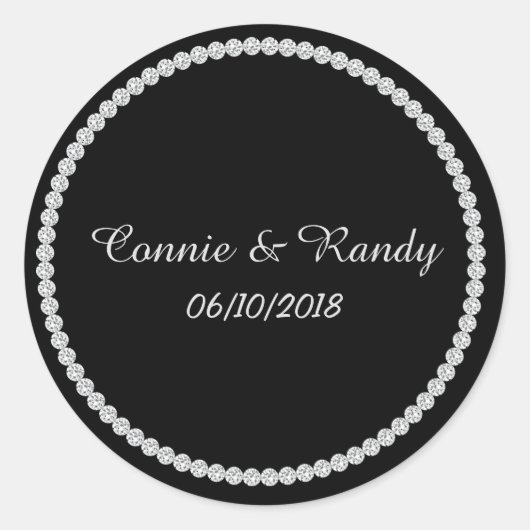 Black and Diamond Monogram Wedding Sticker (Voorkant)