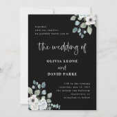 Black and Dusty Blue Floral | Waterverf bruiloft Kaart (Voorkant)