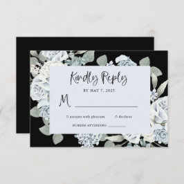 Black and Dusty Blue Floral | Waterverf bruiloft RSVP Kaartje