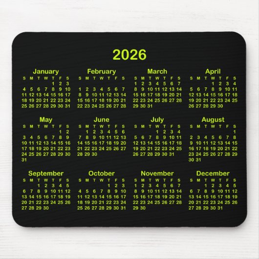 Black and Electric Lime 2026 Calendar Muismat (Voorkant)