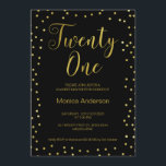 Black and Faux Gold 21st Birthday Party Invitation Kaart<br><div class="desc">Deze eenvoudige maar zoete 21ste verjaardagsuitnodiging bevat een grote nepgouden glitterkop en polka stippen op een zwarte achtergrond. De achterkant van de uitnodiging is roze met hetzelfde faux roze pokkenpatroon. De sjabloon is zeer gemakkelijk uit te geven. Voor meer dan 21e uitnodiging gaan design naar de winkel. Deze meisjes 21e...</div>