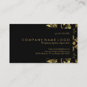 Black and Faux Gold Floral Lace Visitekaartje (Achterkant)