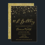Black and Faux Gold Foil 21st Birthday Invitation Kaart<br><div class="desc">Black and Faux Gold Foil 21st Birthday Invitation

Eenvoudige,  moderne en elegante 21e verjaardagsuitnodiging met enkele glitterige stippen bovenaan de uitnodiging en een paar faux gouden bladtekst. De achtergrond van de uitnodiging is een afbeelding met bladgoudfolie. Een mooie manier om gasten uit te nodigen voor je 21ste verjaardagsfeestje.</div>