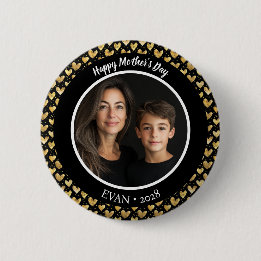 Black and Faux Gold Foil Hearts Moederdag Ronde Button 5,7 Cm