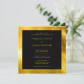 Black and Faux Gold Foil Modern Wedding Kaart (Staand voorkant)