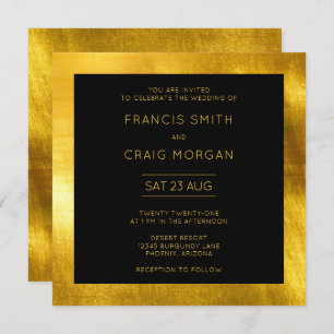 Black and Faux Gold Foil Modern Wedding Kaart