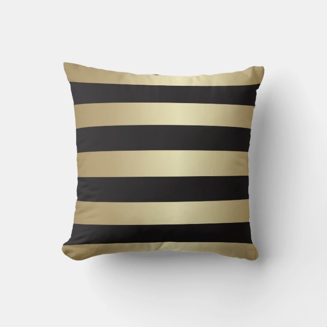 Black and Faux Gold Foil Striped Kussen (Voorkant)