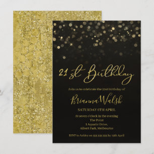 Black and Faux Gold Folie 21e verjaardag uitnodigi Kaart