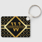 BLACK and FAUX Gold Geometric MONOGRAM Pattern Sleutelhanger (Voorkant)