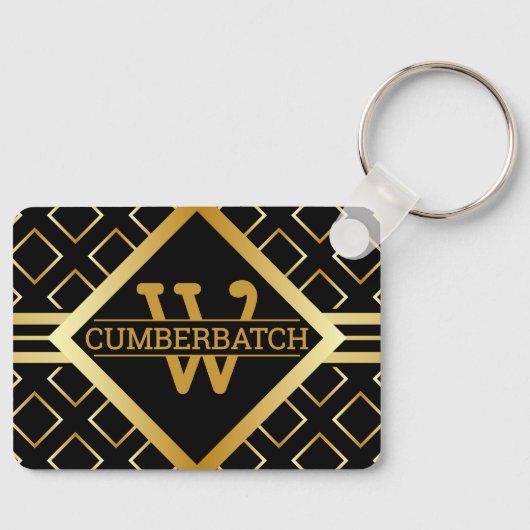 BLACK and FAUX Gold Geometric MONOGRAM Pattern Sleutelhanger (Voorkant)
