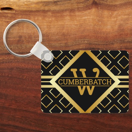 BLACK and FAUX Gold Geometric MONOGRAM Pattern Sleutelhanger (Achterkant)