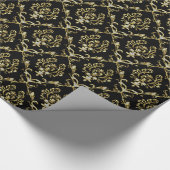 Black and Faux Gold Glitter Floral Damaskers Cadeaupapier (Hoek)