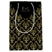 Black and Faux Gold Glitter Floral Damaskers Medium Cadeauzakje (Voorkant)