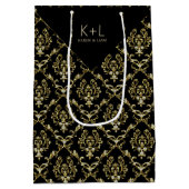 Black and Faux Gold Glitter Floral Damaskers Medium Cadeauzakje (Achterkant)