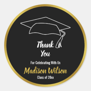 Black and Faux Gold Graduparty Hartelijk dank Ronde Sticker