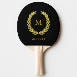 Black and Faux Gold Laurel Wreate met Monogram Tafeltennisbatje