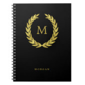 Black and Faux Gold Laurel Wreated met Initiaal Notitieboek (Voorkant)
