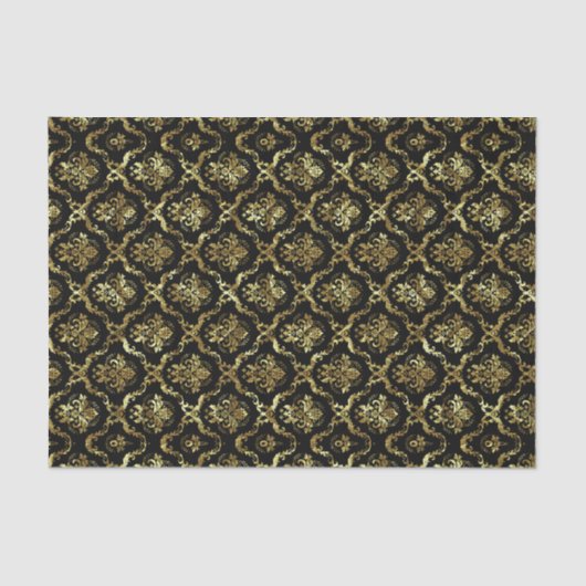 Black and Faux Gold Shiny Floral Damaskers Tissuepapier (Voorkant)