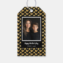 Black and Faux Golden Folie Hearts Moederdag Cadeaulabel