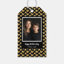 Black and Faux Golden Folie Hearts Moederdag Cadeaulabel