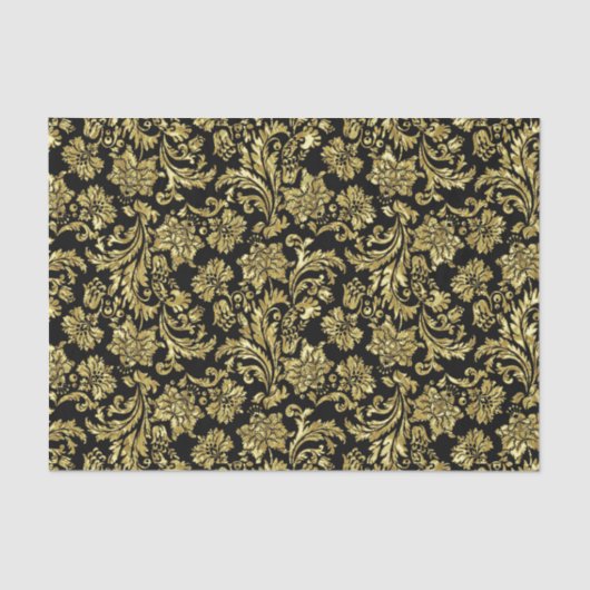 Black and Faux Metallic Gold Floral Damaskers Tissuepapier (Voorkant)