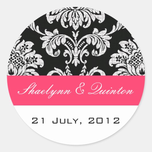 Black and Fuchsia Damask Wedding Sticker (Voorkant)