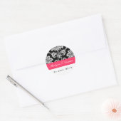 Black and Fuchsia Damask Wedding Sticker (Envelop)
