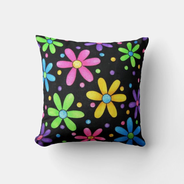 Black and Funky Floral Pillow Kussen (Voorkant)