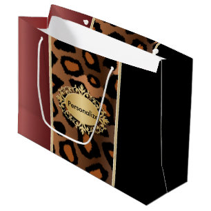 Black and Garnet Leopard Pattern Groot Cadeauzakje