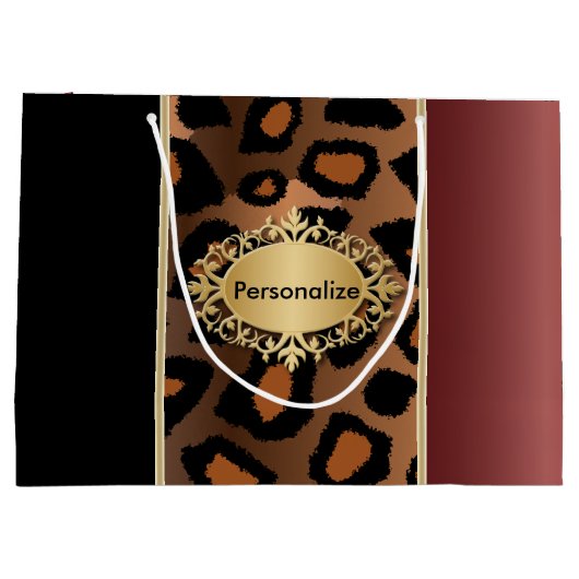 Black and Garnet Leopard Pattern Groot Cadeauzakje (Achterkant)