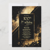 Black and Gold 100th Birthday Party Kaart (Voorkant)