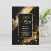 Black and Gold 100th Birthday Party Kaart (Staand voorkant)