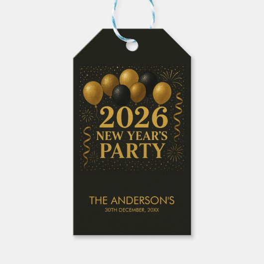Black And Gold 2026 New Year Party Cadeaulabel (Voorkant)