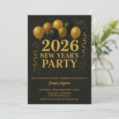Black And Gold 2026 New Year Party Kaart (Staand voorkant)