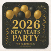 Black And Gold 2026 New Year Party Kartonnen Onderzetters (Voorkant)