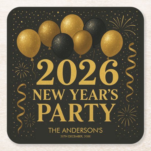 Black And Gold 2026 New Year Party Kartonnen Onderzetters (Voorkant)