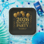 Black And Gold 2026 New Year Party Papieren Bordje (Feest)