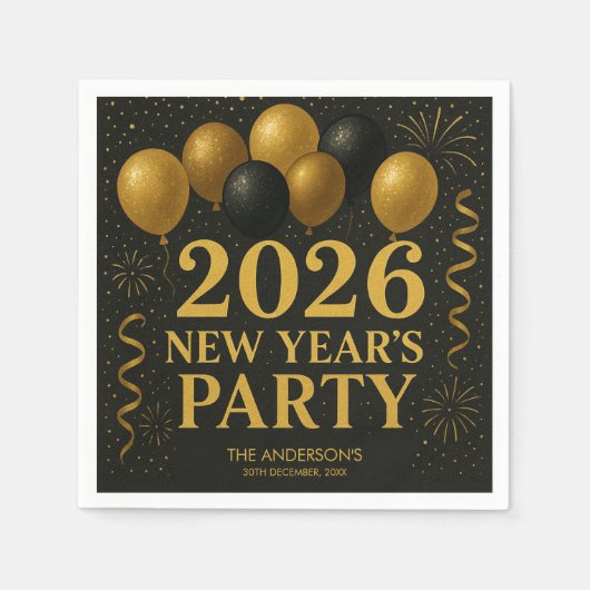 Black And Gold 2026 New Year Party Servet (Voorkant)