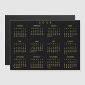 Black and Gold 2026 Yearly Calendar Magnetic Card (Voorkant / Achterkant)
