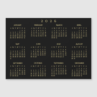 Black and Gold 2026 Yearly Calendar Magnetic Card