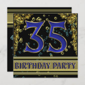 Black and Gold 35th Birthday party Kaart (Voorkant / Achterkant)