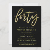 Black and Gold 40th Birthday Invitation Sjabloon Kaart (Voorkant)