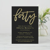 Black and Gold 40th Birthday Invitation Sjabloon Kaart (Staand voorkant)