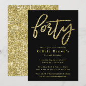 Black and Gold 40th Birthday Invitation Sjabloon Kaart (Voorkant / Achterkant)