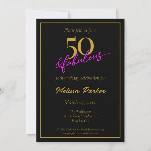 Black and Gold 50 en Fabulous 50th Birthday Kaart (Voorkant)