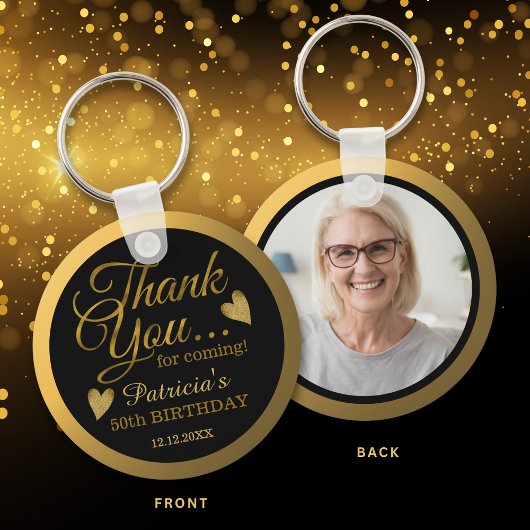 Black And Gold 50th Birthday Guest Thank You Photo Sleutelhanger