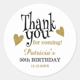 Black and Gold 50th Birthday Hartelijk dank Ronde Sticker